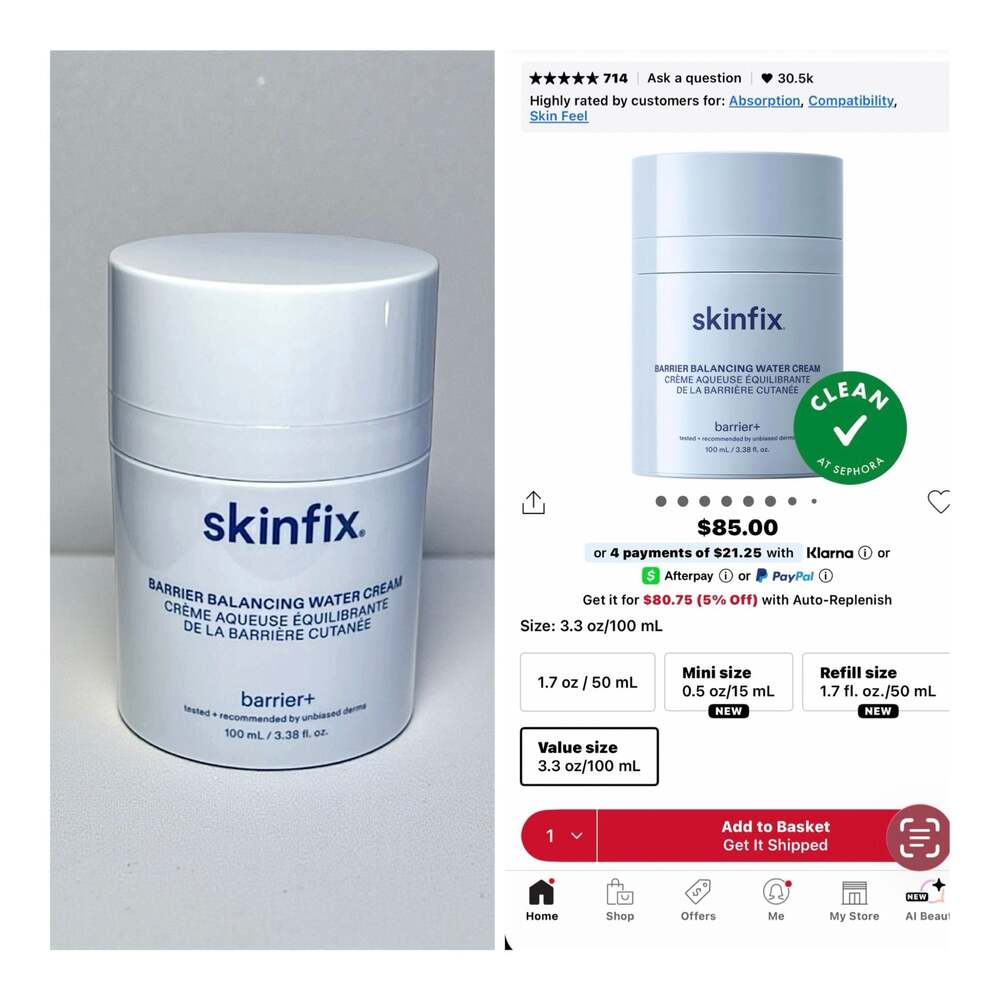 Skinfix Barrier+ Barrier Balancing Water Cream 3.3 oz / 100 mL. Value size
